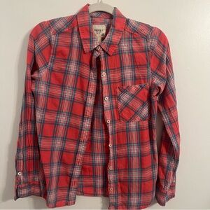 Forever 21 Coral and Teal Plaid Shirt